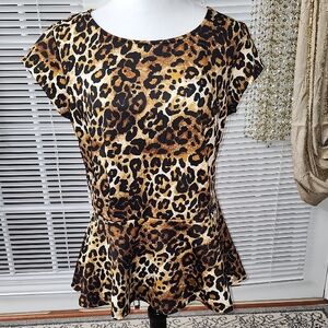 Ashley Stewart Leopard Print Peplum Blouse